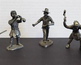 3 KDM Pewter Figurines (Holland): Sower, Glass Blower & Barrel Maker and Pewter Lidded Pot (England)