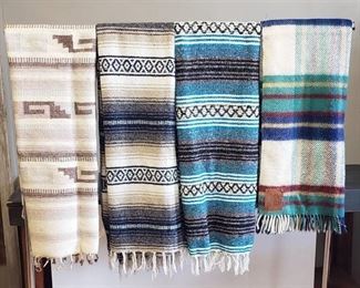 4 Blankets: 1 Acrylic, 2 Cotton and 1 Wool (stained) ~ Stripe Designs