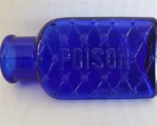 Antique Quilted Cobalt Blue Poison Bottle ~ Triangle Shape ~ 3.25 in. tall
