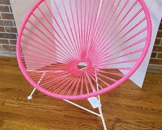 Innit Patio Chair ~ Pink Weave and White Metal Frame ~ 32 in. diameter x 32 in. tall