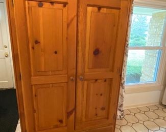 Pine armoire storage cabinet.  Moved to the first floor east access to move!