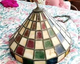 1 of 2 Vintage stained glass swag light unit