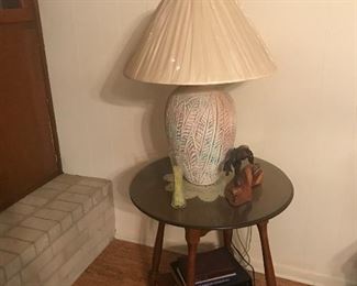 Southwestern Lamp on vintage round table 