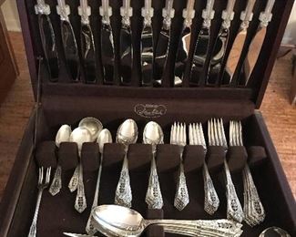 Sterling Silver Wallace “Rose Point” serving of 12 flatware 