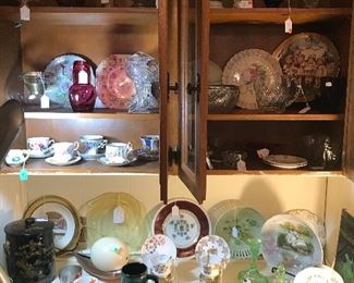Vintage tea cups, plates, Vaseline glass, 