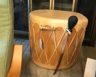 Wonderful leather drum with original beater 
