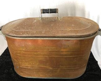 Antique Copper Boiler Wash Tub with Wood Handles