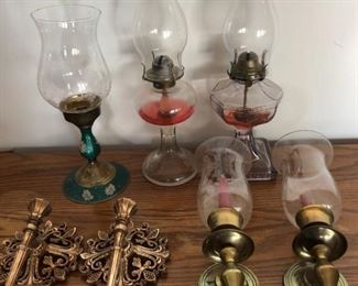 Antique Glass Kerosene Lamps with Glass Sconces