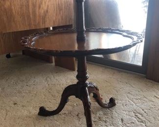Antique Two Tiered Intricate Carved Pie Crust Table