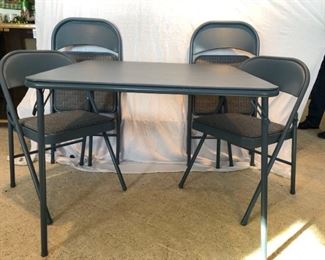 Blue Card Table with Four Upholstered Chairs