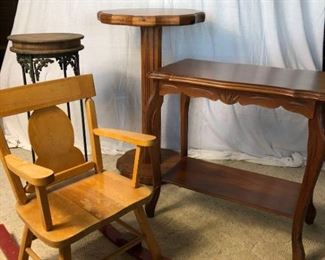 Collection of Wood Tables and Childs Rocking Chair