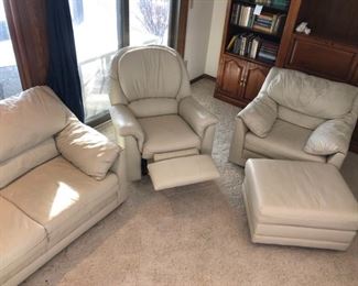 FourPiece Cream Leather Sofa Set
