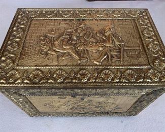 Golden Embossed Metal Fire Wood Chest