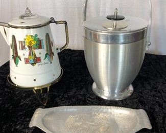 Mid Century Kromax Ice Bucket and Georges Briard Coffee Pot