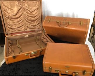 Trio of Vintage Tan Leather Samsonite Suitcases