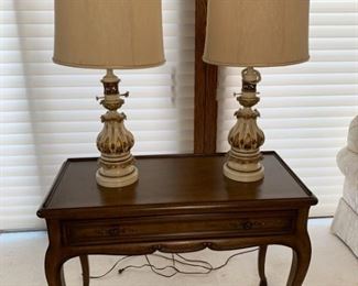Two Vintage Lamps and Table