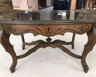 Vintage Oak Coffee Table with Carved Eagle