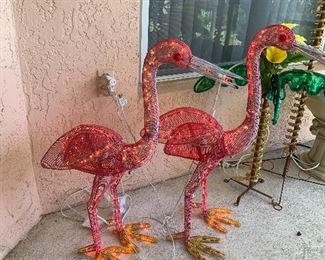 Yard decor lighted and moving flamingos 