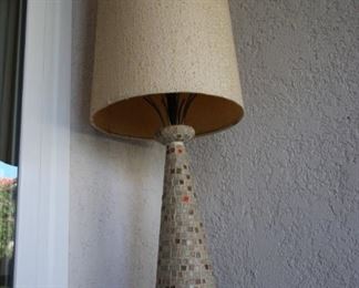 $100. Mid Century table lamp, Mosaic tiles and brass base.