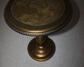 $50. Hollywood regency pedestal table with glass top.