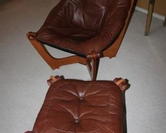 $2000 three piece set. Vintage Hjellegjerde Luna Sling lounge chairs and one foot stool. 