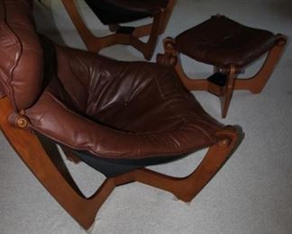 $2000 three piece set. Vintage Hjellegjerde Luna Sling lounge chairs and one foot stool. 
