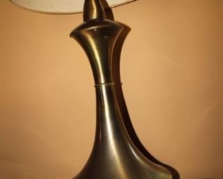$75 each. One of two heavy brass table lamps.  From base to finnial 50 inches.