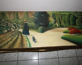 $125. Painted garden country scene bench.