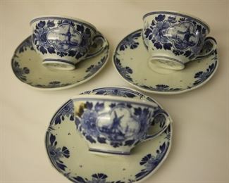 $20. Three Delft tea cups and saucers.