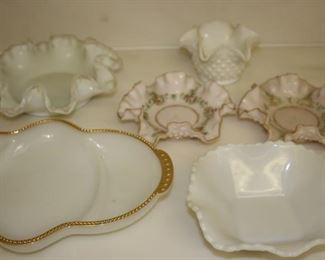 $50. Six pieces of fluted milk glass and china pieces.