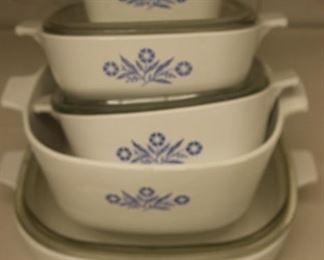$50 set. Five pieces of "Cornflower"  Corning Ware three with lids.