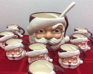 Vintage Santa Punch Bowl Set