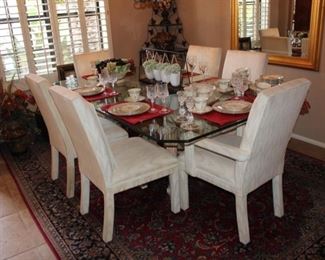 Custom Beveled glass top dining table with six chairs
