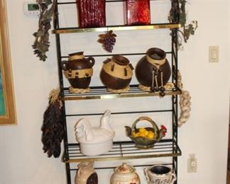 Bakers rack with some farmhouse decor