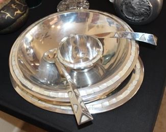 Abalone and silver Indian brass 6 piece serving set