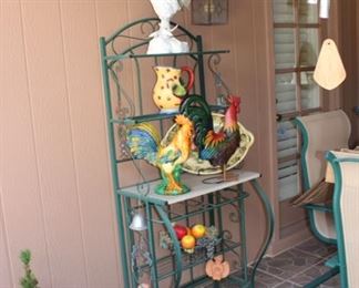 Another bakers rack with more roosters!