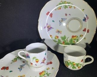 butterfly  “luncheon dishes” with cups 