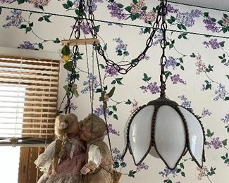 Vintage ceiling lamp, kissing dolls