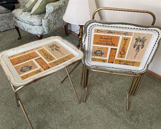 Vintage metal TV trays with stand
