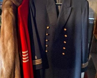 Military coat, letter sweater, mink coat