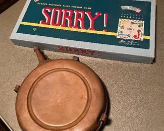 Vintage SORRY! game, copper canteen from WWII