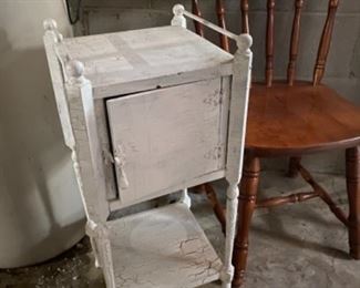 Vintage smoking cabinet, wood chair