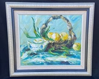 Framed Canvas Painting of Lemons and Tea