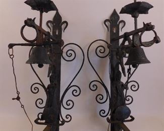 Pair iron figural large wall bells