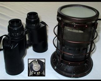 Binoculars and Nautical Style Lamp 