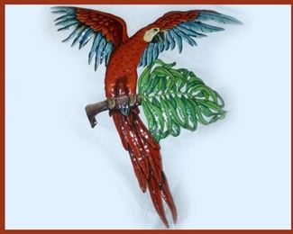 Metal Macaw with Branch Wall Sculpture 