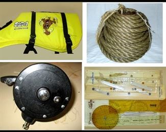 Scooby Doo Rescue Team Life Jacket, Nautical Rope, Penn Reel and Weems and Plath Navigation Tools 
