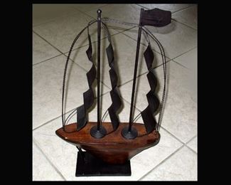 Wooden and Metal Ship Sculpture 
