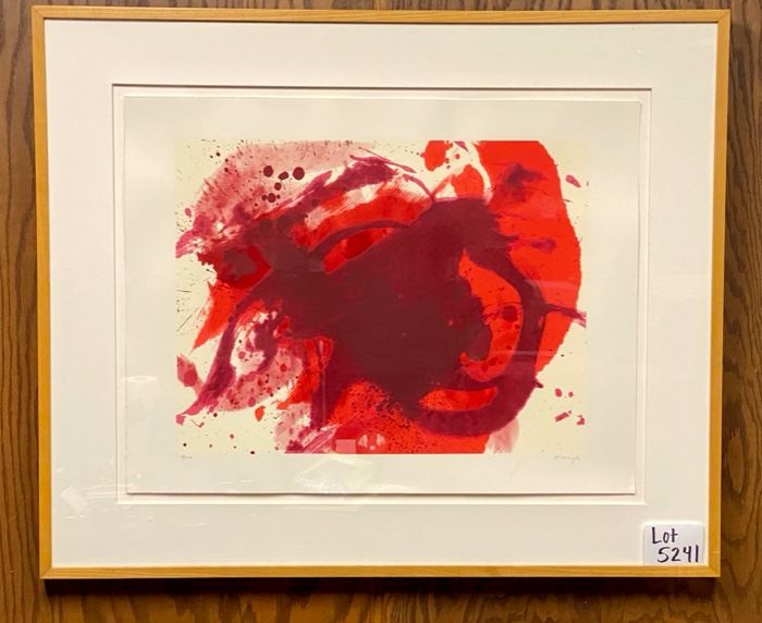 Lot 5241. $1500.00 Kazuo Shiraga "Passionate Winner"  Silkscreen. Hand signed and numbered (134/300). This sold on 1stdibs for $2550. Current retail price at Roe Gallery is $3,310 with Light Wood Frame	39"H x 46.5"W.  Only one available besides this Lithograph on the internet currently.