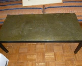 Unique coffee table w/inlaid aztec design from 1965 